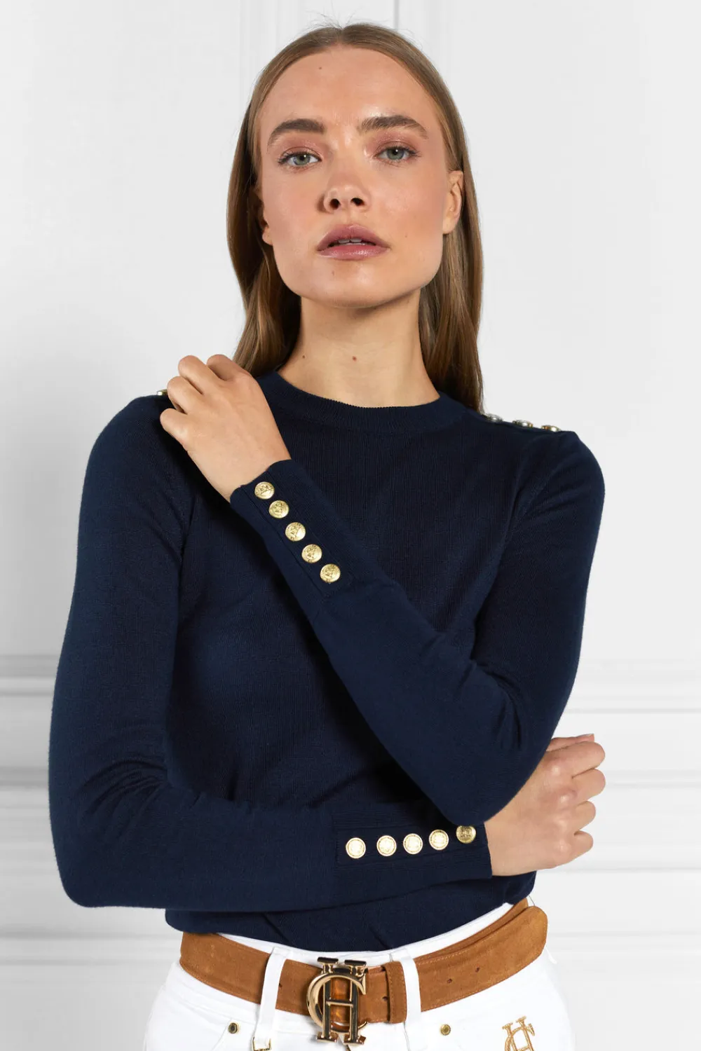 Women Holland Cooper Knitwear>Buttoned Knit Crew Neck