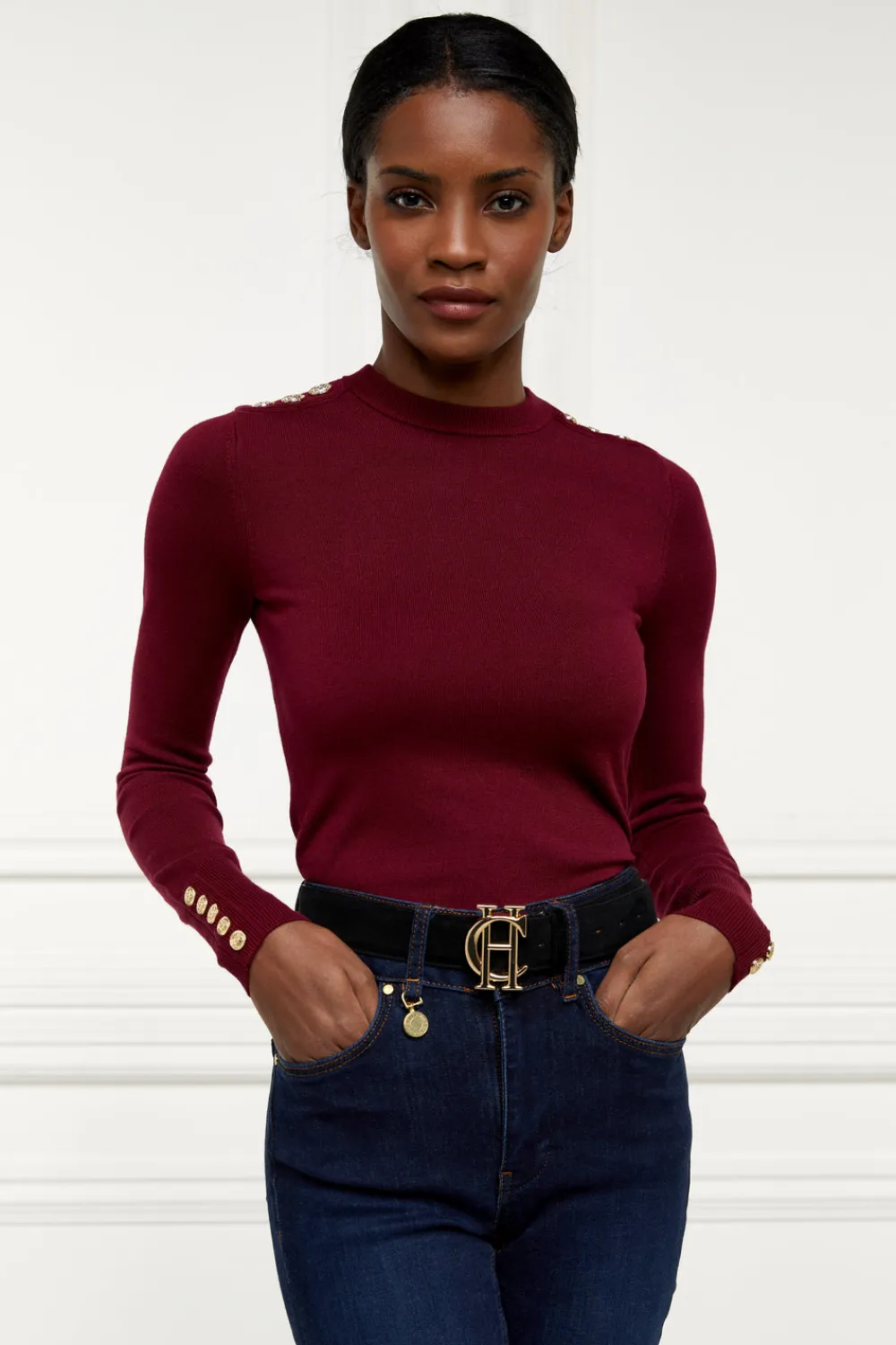Women Holland Cooper Knitwear>Buttoned Knit Crew Neck