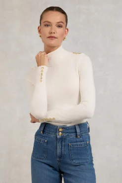 Women Holland Cooper Knitwear>Buttoned Knit Roll Neck