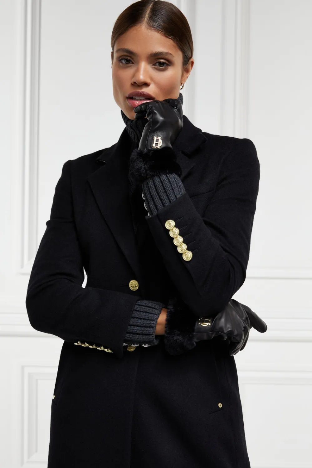 Women Holland Cooper Gloves|Gloves>Cashmere Lined Faux Trim Leather Gloves
