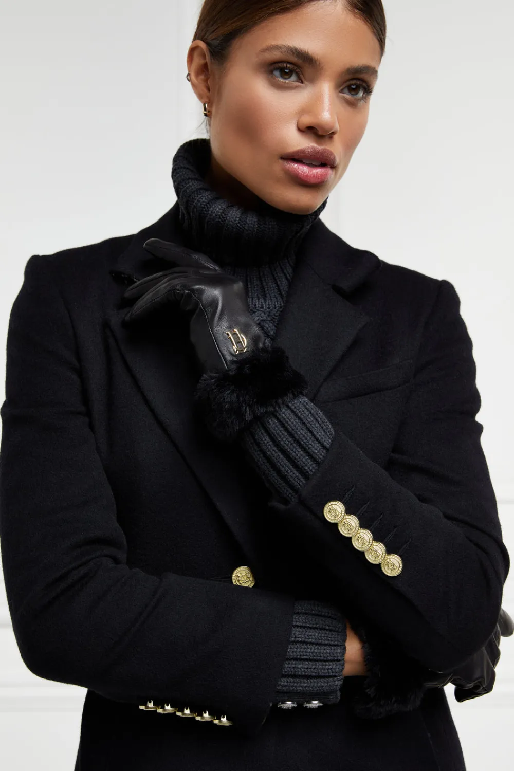 Women Holland Cooper Gloves|Gloves>Cashmere Lined Faux Trim Leather Gloves