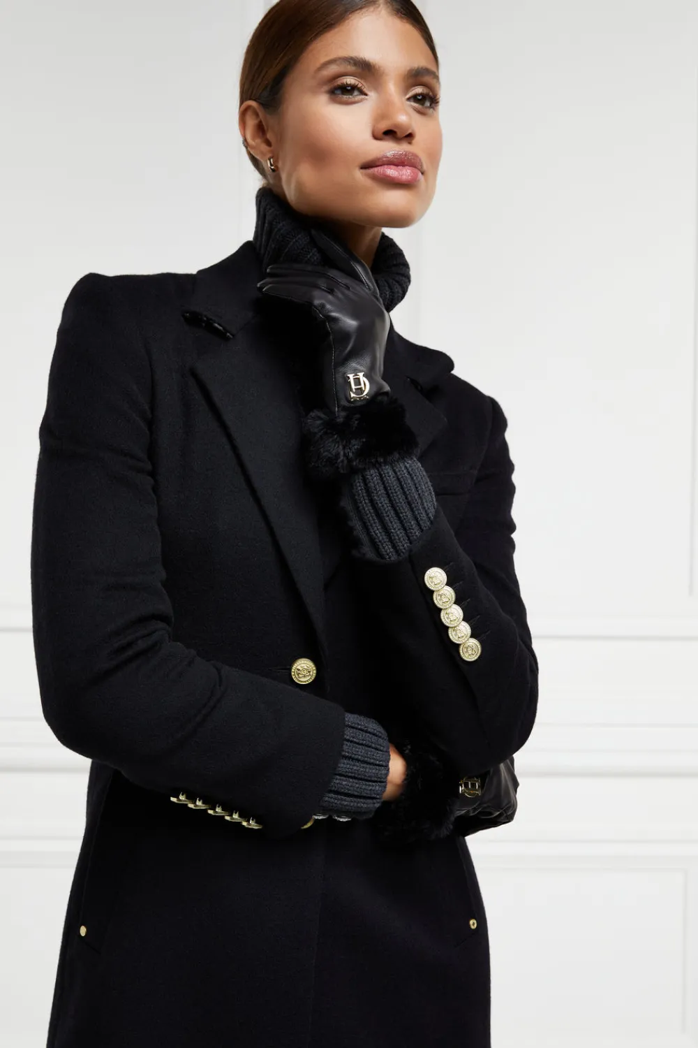 Women Holland Cooper Gloves|Gloves>Cashmere Lined Faux Trim Leather Gloves
