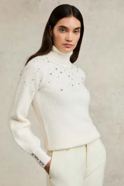 Women Holland Cooper Knitwear>Kelsie Rib Embellished Roll Neck