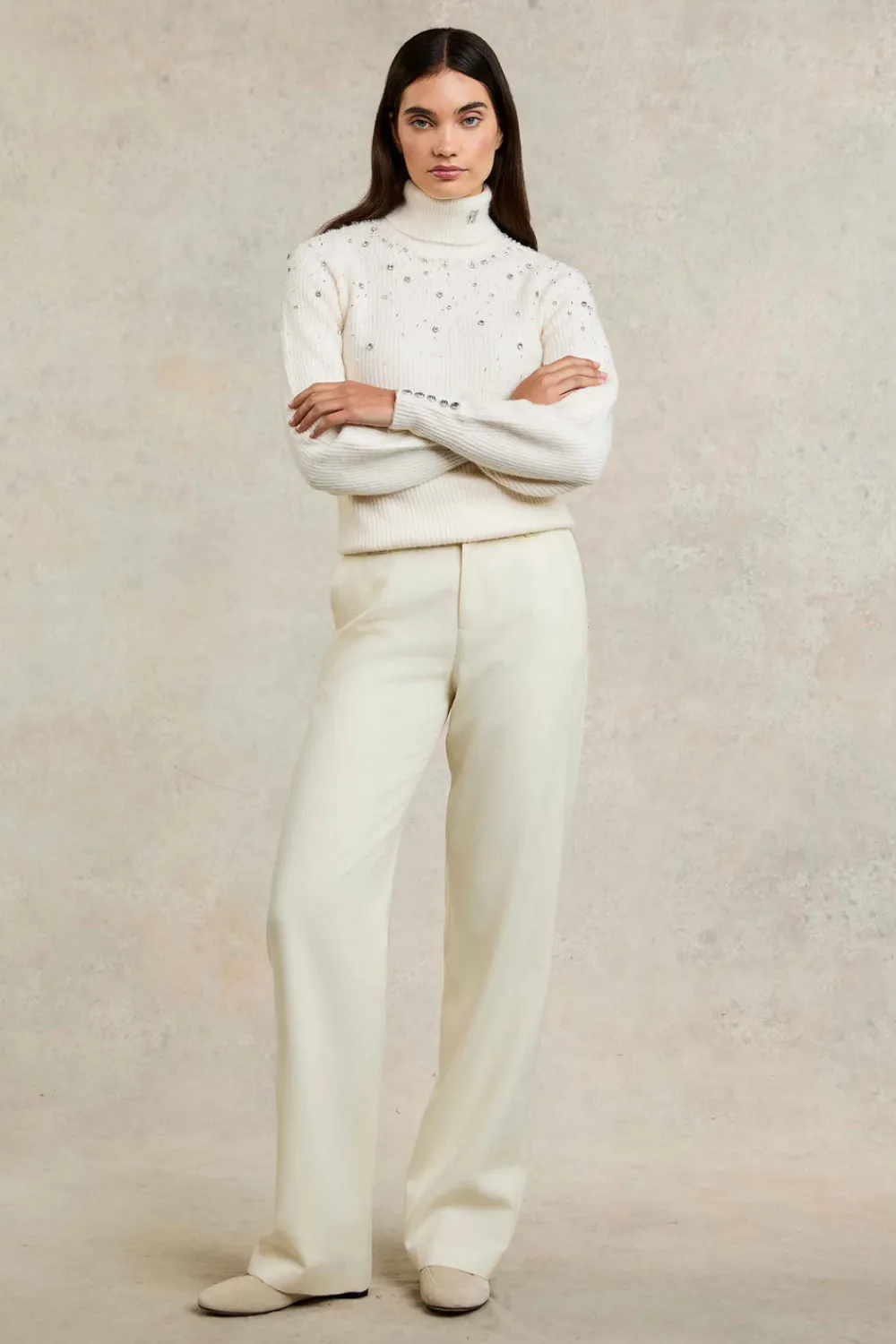 Women Holland Cooper Knitwear>Kelsie Rib Embellished Roll Neck